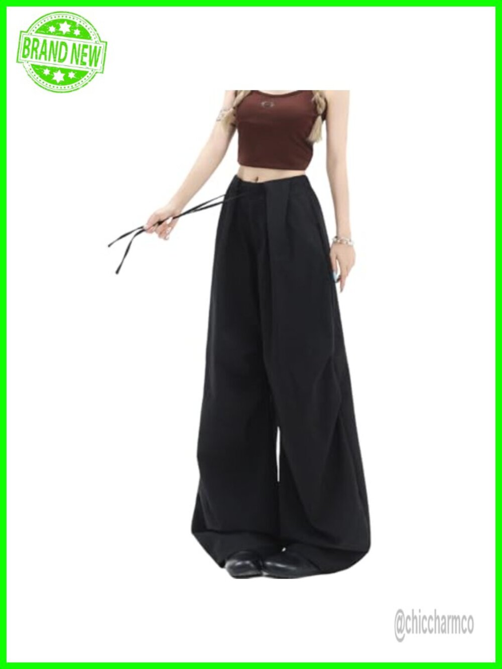 High Waist Baggy Cargo Pants Drawstring Wide Leg Y2K Streetwear